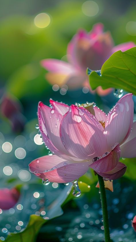 Lotus River with Water Droplets by Yoshihiko Ueda Water Lilies Aesthetic, Lotus Flowers Photography, Yoshihiko Ueda, Lotus Photography, Pretty Flowers Photography, Pink Water Lily, Inspirational Digital Art, Lotus Plant, Lily Lotus