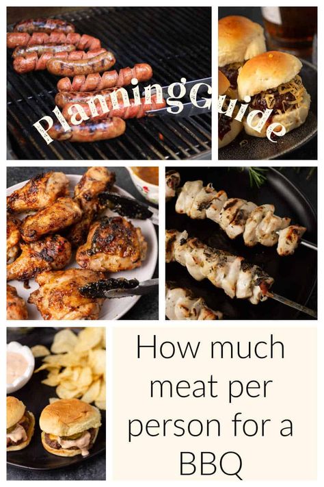 If you're planning on having friends over this summer, a big question you'll need to know is how much meat per person for a bbq. Whatever the meat you're serving, here are some guidelines to help in planning your next bbq. #ccokout #meat #portions Bbq For 30 People, Bbq For 50 People, Smoked Meat Wedding Food, Big Bbq Party Food, How Much Pulled Pork For 100 People, How Much Meat Per Person, How Much Pulled Pork For 25 People, How To Bbq Right, Meat For A Crowd