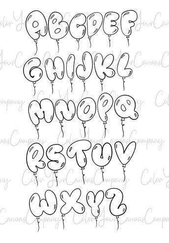 Learn the ABCs with this fun and educational coloring book for kids. With 26 pages, each featuring a different letter of the alphabet, your child will be able to practice their letter recognition and coloring skills while having a#bubblefont #alphabet #handwriting #lettering #typography Balloon Bubble Letters, Balloon Numbers Drawing, Balloon Letters Drawing, Bubble Fonts Alphabet, Bubble Handwriting, Bubble Letters Alphabet, Bubble Alphabet, Alphabet Handwriting, Bubble Letter Fonts