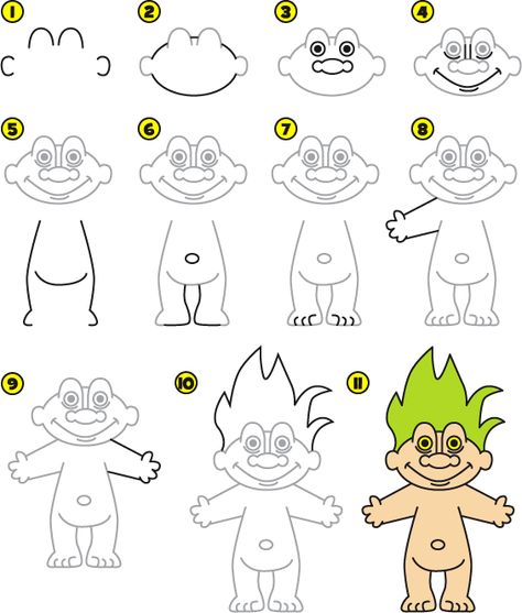 How To Draw A Troll Doll Trin For Trin Tegning, Illustration Practice, Fun Learning Activities, Camping Site, Homework Helpers, Doll Drawing, Res Life, Trolls Birthday Party, Troll Doll