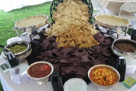 Watch your guests dig into this lavish nacho bar. Margarita, anyone? Tacos Ideas, Food Tacos, Diy Wedding Food, Salsa Bar, Nacho Bar, Reception Food, Wedding Reception Food, Taco Bar, Food Stations