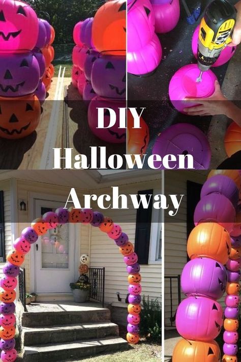 Big Impact Halloween Decor, Diy Archway Halloween, Diy Jack O Lantern, Diy Entrance, Halloween Archway, Blood Candles, Can Lanterns, Halloween Decor Diy, Dollar Tree Pumpkins