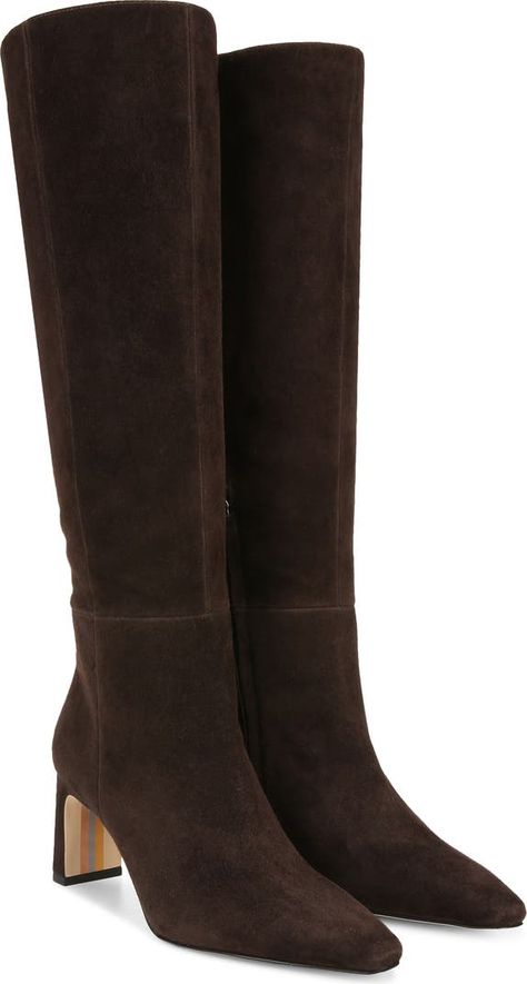 Sam Edelman Sylvia Knee High Boot (Women) | Nordstrom Burgundy Knee High Boots, Brown Tall Boots, Chunky Heeled Boots, Brown Knee High Boots, Tall Brown Boots, Gogo Boots, Boots Suede, Wide Calf Boots, Wide Calf