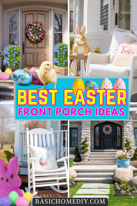 Get the best Easter front porch decor ideas for spring decorating and elevate your porch decor with outdoor Easter home DIY projects, and easy-to-create yard art. From vintage to modern Easter decor styles, discover budget-friendly and cute decorations that will create great Easter decor ideas. Explore creative door decor, Easter yard signs, spring planters. Embrace the spring season with these cheap outdoor Easter decorations that blend the farmhouse Easter look with modern Easter decor ideas. Porch Vibes, Easter Front Porch Decor, Easter Front Porch, Decorating For Easter, Easter Porch, Easter Porch Decor, Easter Outdoor, Spring Planter, Plastic Easter Eggs