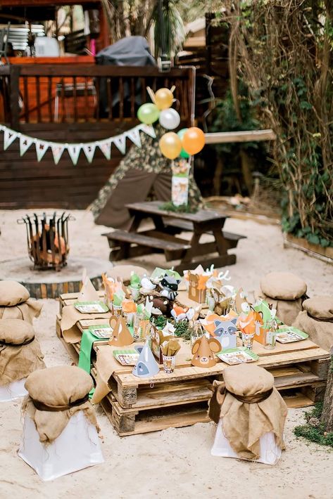 Camping theme birthday party Camping Birthday Party Games, Backyard Camping Birthday Party, Camp Birthday, Camping Theme Birthday Party, Camping Theme Birthday, Summer Camp Themes, Boys Camp, Camping With Toddlers, Camping Theme Party