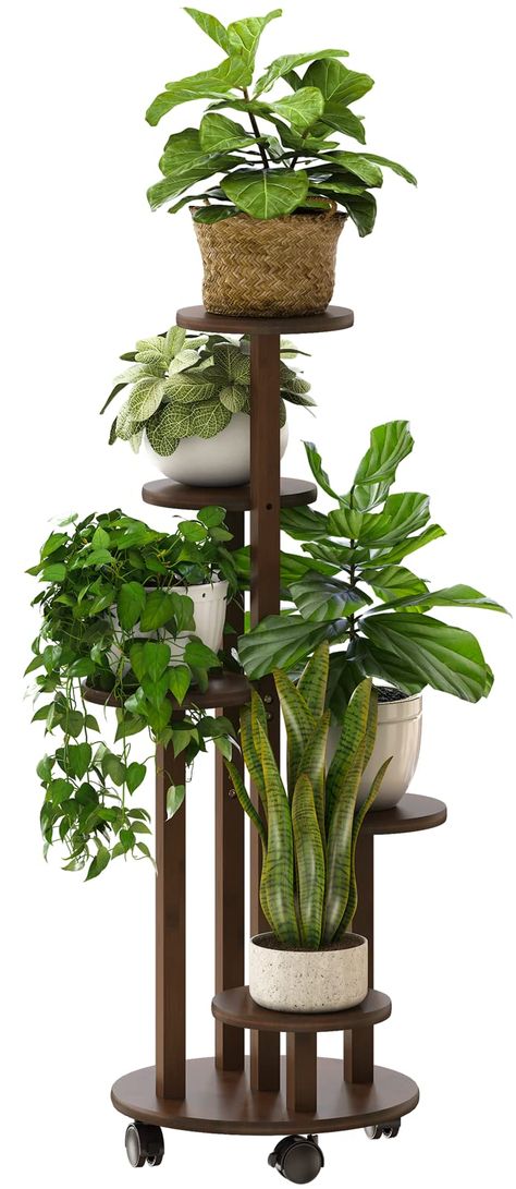 PRICES MAY VARY. 【With Wheels】🪴 The plant stand has wheels for easy movement and can be rotated 360 degrees. 【 HIGH-QUALITY Bamboo】 🌲 This plant stand uses natural bamboo wood, considering light and firmness. It is convenient for the overall movement. 【Water Resistance】 🌲This plant shelf can be used indoors and outdoors. Made of waterproof bamboo, it dramatically extends the service life. 【Stable & Durable】 🌲Can hold 5 large flower pots stably. bolded material and butt screws solidify this p Black Bamboo Plant, Corner Plant Stand, Black Plant Stand, Plant Stand With Wheels, Mid Century Plant Stand, Indoor Plant Stand, Corner Plant, Tall Plant Stands, Support Pour Plante