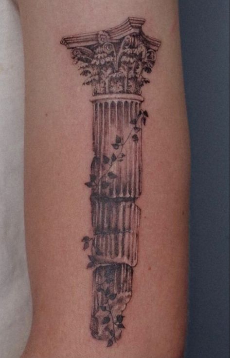 Column Tattoo, Greek God Tattoo, Roman Tattoo, Ancient Art Tattoo, Temple Tattoo, Artsy Tattoos, 16 Tattoo, Medieval Tattoo, History Tattoos