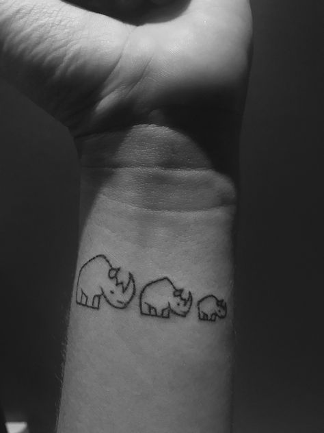 Baby Rhino Tattoo Cute Rhino Tattoo, Small Rhino Tattoo, Rhino Tattoo Ideas, Rhino Tattoo, Baby Rhino, Leg Sleeve Tattoo, Dad Tattoos, Leg Sleeve, Rhinos