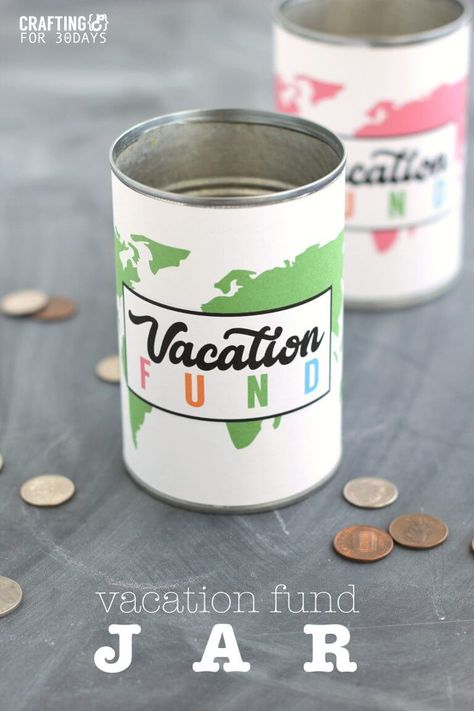 Vacation Fund Jar - use this cute printable to help save for your next trip! Help budget for something fun in a cute jar at the same time. Fund Jar Ideas, Vacation Fund Jar, Jar Printable, Subway Art Printables, Savings Ideas, Boredom Busters For Kids, Vacation Fund, Savings Tips, Interesting Facts About Yourself