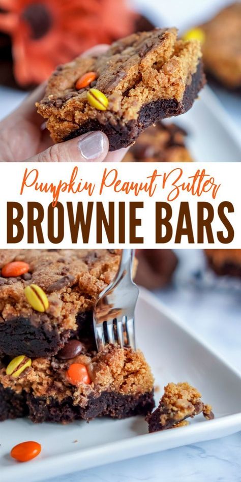 Peanut Butter Brownies Recipe, Pumpkin Peanut Butter, Peanut Butter Brownie, Easy Bar Recipes, Heath Bar, Recipe For Fall, Brownie Bars, Fall Recipes Pumpkin, Pumpkin Brownies