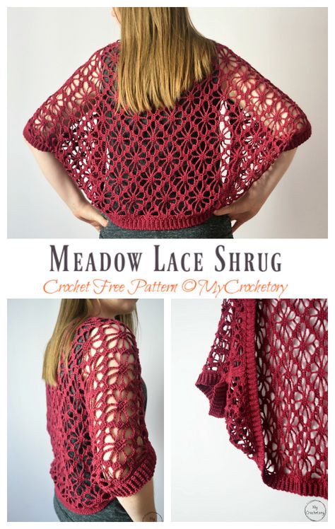 Meadow Lace Shrug Crochet Free Pattern - Crochet & Knitting Crochet Baby Shrug, Crochet Shrug Pattern Free, Lace Shrug, Crochet Shrug Pattern, Shrug Pattern, Crochet Sweater Pattern Free, Crochet Baby Cardigan, Stylish Crochet, Crochet Bolero