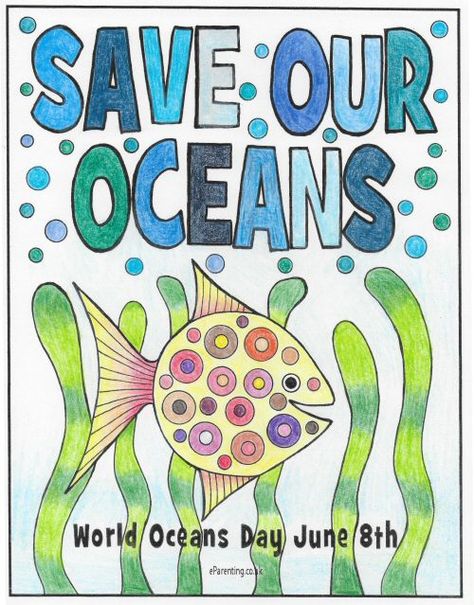 Ocean Art Projects, Charity Knitting, World Ocean Day, Ocean Coloring Pages, World Oceans Day, Colouring Pictures, International Days, Save The Ocean, Father's Day Activities