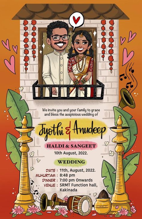 Caricature Invitation, Wedding Cards Indian, Caricature Wedding Invitations, Wedding Illustration Card, Wedding Couple Cartoon, Digital Wedding Invitations Design, Wedding Card Design Indian, Illustrated Wedding Invitations, Caricature Wedding