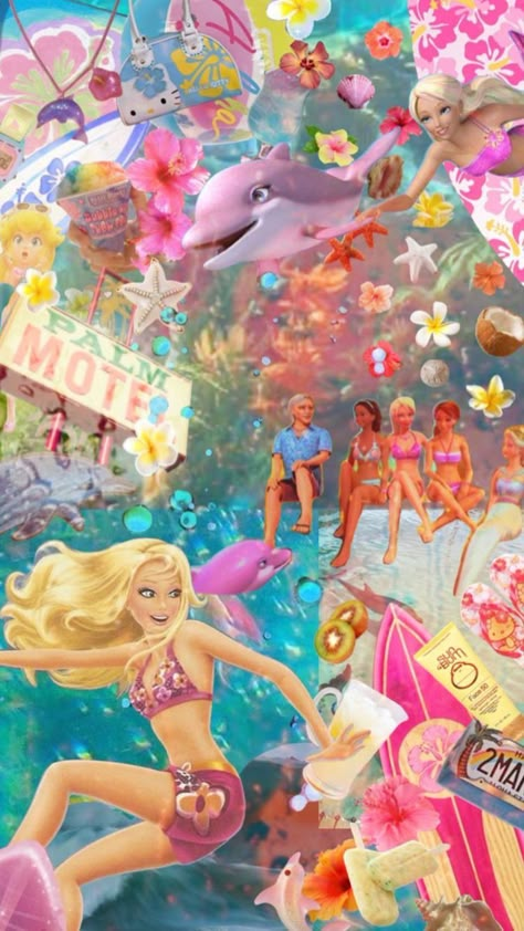 Barbie Summer Wallpaper, Barbie Mermaid Wallpaper, Barbie Summer Aesthetic, Barbiecore Wallpaper, Barbie Backgrounds, Summer Backgrounds Iphone, Barbie Background, Tropical Barbie, Tropical Mermaid