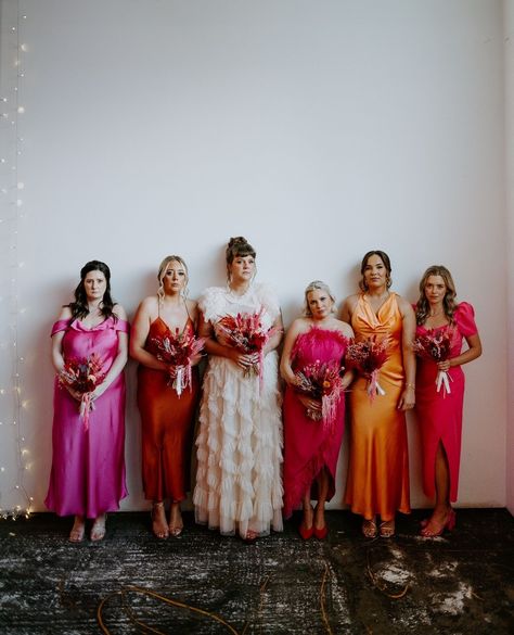 Alternative Bridesmaid Dresses, Alternative Bridesmaid, Different Bridesmaid Dresses, Pink Wedding Decorations, Edgy Wedding, Industrial Wedding Venues, Chic Fashionista, Boho Wedding Flowers, Warehouse Wedding