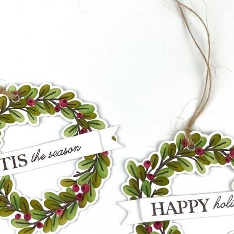 Taylored Expressions on Instagram: "Heather Nichols took a few of the larger wreaths from the Wreathed in Joy kit, added the banner sentiments, and turned them into tags. At the top of the wreath, she punched a 1/8” hole, added an eyelet, and added twine so they are ready for adding on to holiday gifts! . Heather has a video featured today over on the Taylored Expression blog featuring both of the cards that she created with the new Wreathed in Joy Cardmaking Kit. Click our link in bio to head over the the blog.tayloredexpressions.com site! . #tayloredexpressions #handmadecards #cardmaking #papercrafts #papercrafting #cardmakersofinstagram #cardmaking #wreathedinjoy #wreath #holidaycard #christmascard @pinefeather" Large Wreath, Taylored Expressions, Card Making Kits, Happy Holi, Card Maker, Tis The Season, Twine, A Video, Holiday Cards