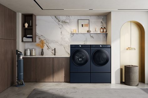 Kenmore Washer, Samsung Washing Machine, New Washer And Dryer, Samsung Washer, Samsung Bespoke, Laundry Solutions, King Size Comforters, Shower Storage, Laundry Room Inspiration