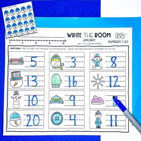 January math write the room printables for prek, kindergarten, and first grade. Practice numbers to 10 and numbers to 20 with counting cards and a recording sheet. #january #prek #kindergarten #writetheroom Number Practice Kindergarten, Math Talks Kindergarten, Math Write The Room, Write The Room Kindergarten, January Writing, Animal Facts For Kids, January Math, Numbers To 20, Word Building Activities