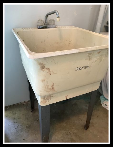 Hiding Utility Sink, Wash Sink Ideas, Hiding A Utility Sink, Cleaning Utility Sink, Utility Sink Surround, Paint Laundry Sink, Mop Sink Ideas, Laundry Room With Utility Sink Between Washer And Dryer, Faux Cabinet For Utility Sink