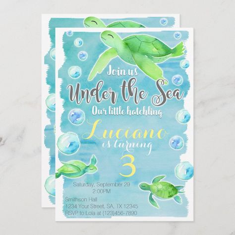 Sea Turtle Birthday Invitation - sea turtle party gifts Turtle Birthday Theme, Sea Turtle Birthday Party, Pool Watercolor, Sea Turtle Birthday, Under The Sea 1st Birthday, Turtle Birthday Party, Pool Birthday Invitations, Turtle Birthday Parties, Turtle Theme