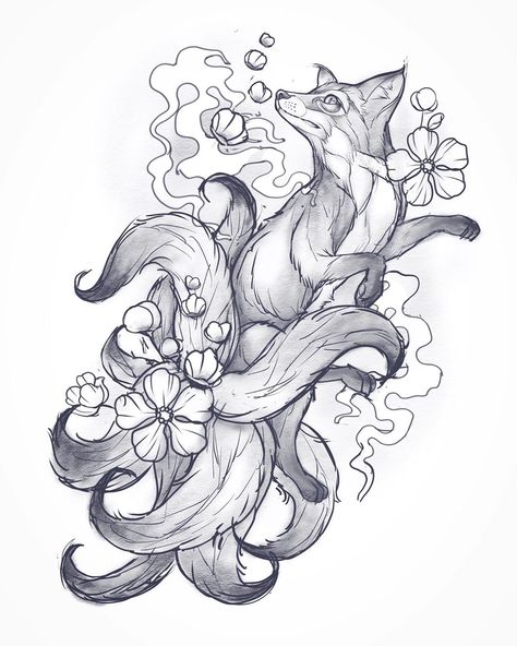 Chris Hatch on Instagram: “Still need to have a bit of a play with a couple of bits-but heres a rough sketch for a super fun 9 tailed fox (kitsune) piece hopefully…” 9 Tailed Fox Tattoo, Nine Tailed Fox Tattoo, Kitsune Tattoo, 9 Tailed Fox, Japanese Fox, Fox Tattoo Design, Kitsune Fox, Fox Artwork, Kunst Tattoos