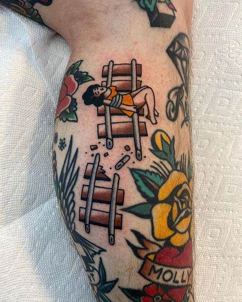 Traditional Snowboard Tattoo, American Traditional Lucky Tattoo, No Quarter Tattoo, American Traditional Wizard Tattoo, American Traditional Firefighter Tattoo, 60s Tattoo Ideas, American Traditional Filler Ideas, Trad Filler Tattoos, Traditional Firefighter Tattoo