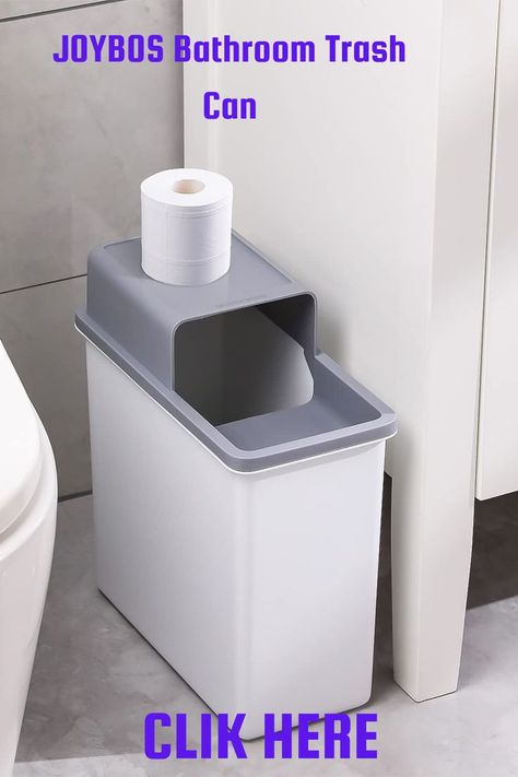 JOYBOS Bathroom Trash Can, Small Dogproof Garbage Can with Lid 14 Liter Slim Plastic Bin 4 Gallon Waste Basket for Bedroom Office Trashcan RV Narrow Place,White Basket For Bedroom, Bedroom Trash Can, Van Ideas, Bathroom Trash Can, Garbage Bin, Plastic Bins, Trash Bins, Garbage Can, Waste Basket