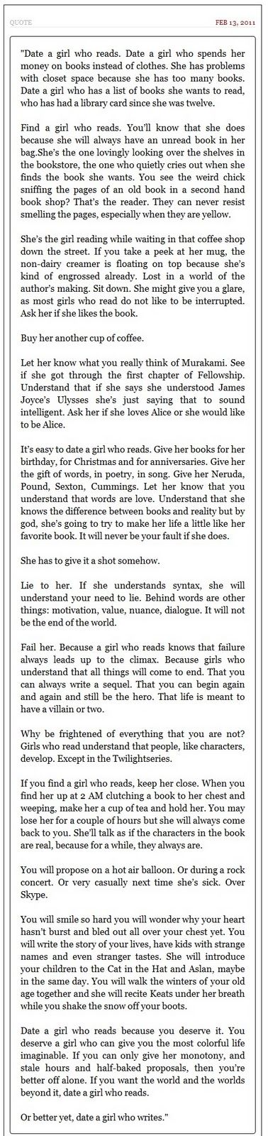 Read this and you'll know why girls that read are amazing. I would be one of those girls :) Books And Tea, Have Inspiration, The Perfect Guy, Book Fandoms, I Love Books, Book Of Life, Love Book, Book Nerd, Reading Writing