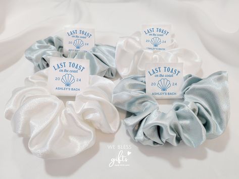 Last Toast On The Coast Bachelorette Gift Bags, Coastal Bachelorette Party Theme, Bachelorette Scrunchies, Bridesmaid Goodie Bags, Scrunchie Favors, Last Toast On The Coast Bachelorette, Beachy Bachelorette Party, Coastal Bachelorette Party, Bridesmaid Scrunchie