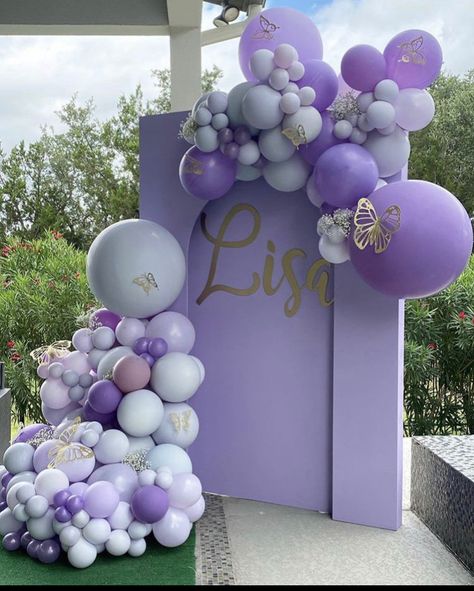 Purple Birthday Theme Ideas, Lavender And Pink Party, Violet Party Decoration, Violet Debut Theme, Purple Butterfly Balloon Arch, Violet Themed Birthday Party, Violet Birthday Theme, Purple Decorations Party Birthday, Purple Party Decorations Birthday