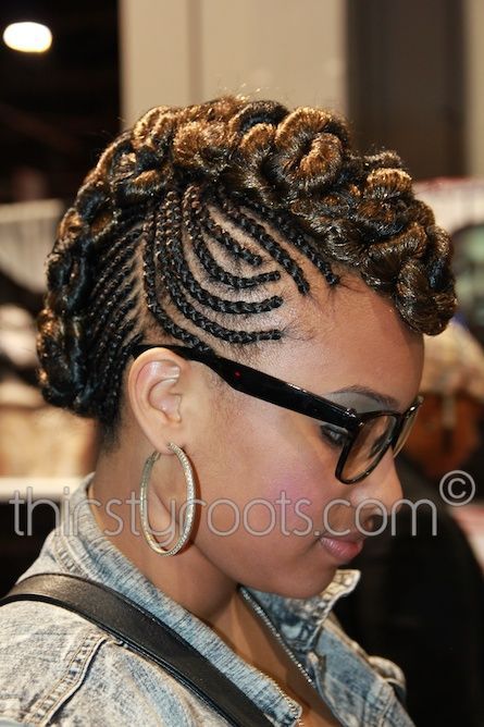 Braided Mohawk with Weave | Stylish Braided Mohawk Hairstyles Mowhak Braid Hairstyle For Women Black, Carrot Hairstyle, 3d Braids, Mohawk Hairstyles For Black Women, Hairstyles Mohawk, Cornrows With Weave, Cornrow Hairstyle, Corn Row, Braided Mohawk