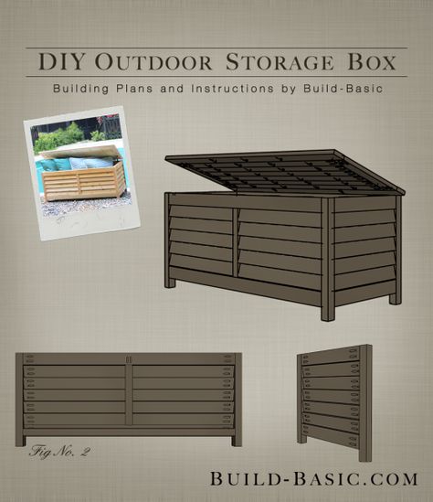 Build an Outdoor Storage Box // Get the DIY Building Plans at Build-Basic.com Outdoor Storage Buildings, Outdoor Storage Bench, Deck Storage, Patio Storage, Box Building, Diy Building, Diy Deck, Deck Box, Building A Deck