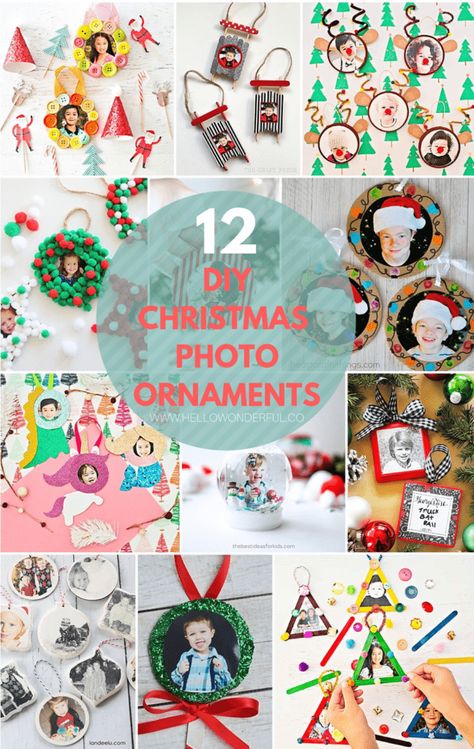 Vintage Photo Ornaments Diy, Kindergarten Picture Ornaments, Preschool Picture Gifts For Parents, Handmade Christmas Ornaments With Pictures, School Christmas Ornaments With Pictures, Kid Ornaments With Pictures, Photo Christmas Tree Ideas, Christmas Craft With Student Picture, Picture Diy Ornaments