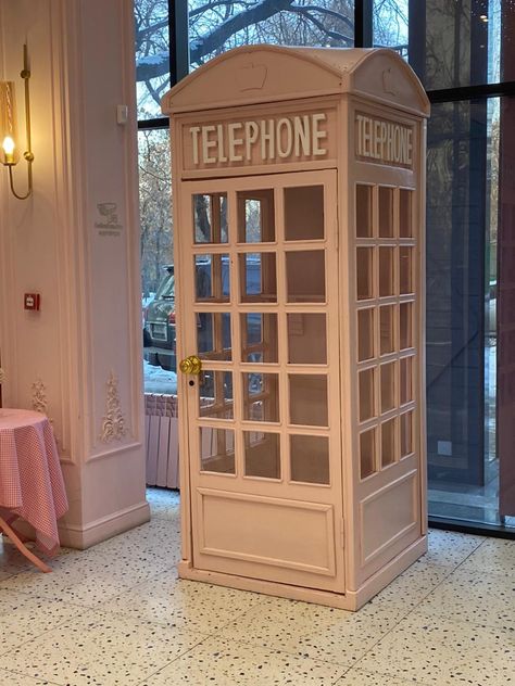 British Telephone Booth, Party Rentals Business, Candy Wall, Audio Guest Book, Easy Room Decor, Telephone Box, Telephone Booth, Pastel House, Mud Kitchen