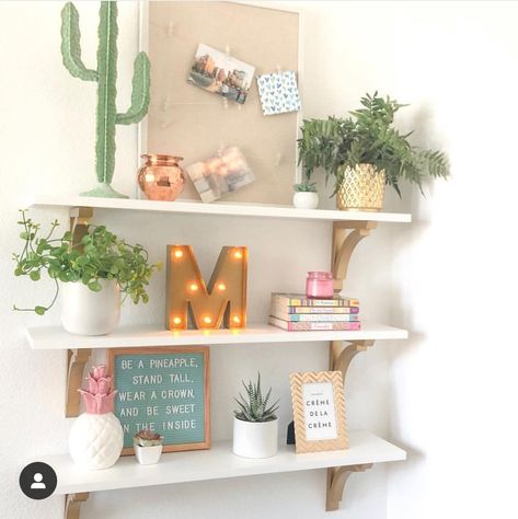 Decor Shelves In Bedroom, Teenage Shelf Decor, Cute Floating Shelves In Bedroom, Floating Shelf Inspo Bedroom, Floating Shelves Teen Girl Bedroom, Cute Shelf Decor Aesthetic, What To Put On A Shelf Bedroom, Shelves In Girls Bedroom, Cute Shelf Decor Ideas