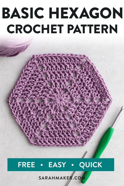 Crochet Solid Hexagon, Hexagon Crochet Squares, Large Hexagon Crochet Pattern, How To Crochet Hexagons, Crochet Hexagon Pattern Free Diagram, Crochet Hexagon Blanket Pattern Free, How To Crochet A Hexagon, Crochet Octagon Pattern Free, Solid Hexagon Crochet Pattern