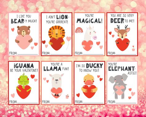 Animal Valentines INSTANT DOWNLOAD Kids Valentines Printable - Etsy Animal Pun Valentines, Animal Valentines Puns, Cute Valentines Puns, Valentines Sayings, Animal Valentine Cards, Animal Valentines, Valentines Cute, Valentines Puns, Valentine Notes