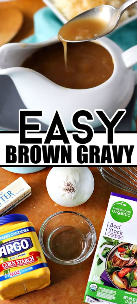 This easy brown gravy recipe has only FIVE ingredients, is made without drippings, and is perfect on meatloaf, potatoes, or whatever you like to pour gravy over! | www.persnicketyplates.com #gravy #browngravy #easyrecipe #dinner #comfortfood Easy Brown Gravy Recipe, Meatloaf Potatoes, Gravy Recipe Easy, Brown Gravy Recipe Easy, Easy Brown Gravy, Homemade Brown Gravy, Canned Salsa, Brown Gravy Recipe, Homemade Gravy Recipe