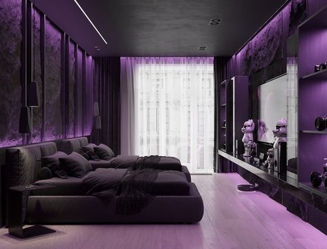 Bedroom ideas Twisted Reality, Architecture Render, Neon Bedroom, Black Interior Design, Luxury Furniture Living Room, Architecture 3d, Futuristic Interior, Apartment Aesthetic, Mansion Interior