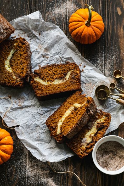 Pumpkin Bread Topping, Pumpkin Bread Aesthetic, Cream Cheese Pumpkin Bread, Cream Cheese Pumpkin, Starbucks Pumpkin Bread, Bread Toppings, Cheesecake Layer, Bread Buns, Autumn Holiday