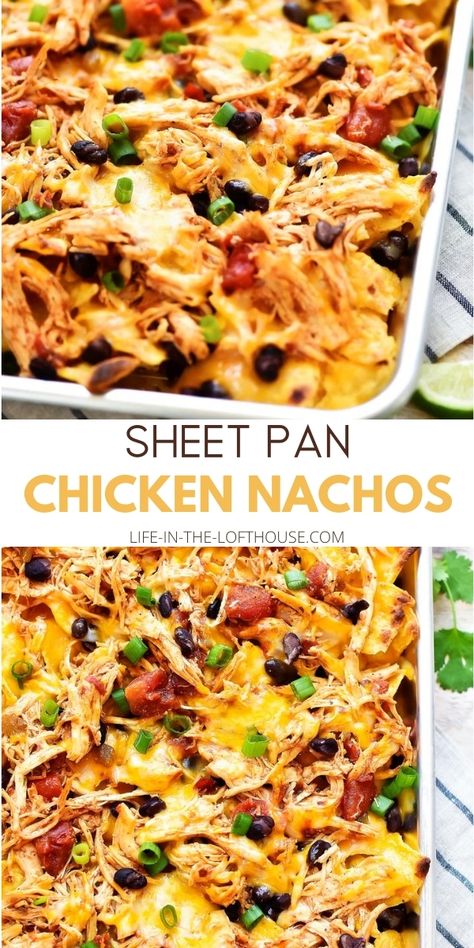 Seasoned Shredded Chicken, Chicken Black Beans, Chicken Nachos Recipe, Nachos Recipe Easy, Sheet Pan Chicken, Sheet Pan Suppers, Sheet Pan Dinners Recipes, Shredded Chicken Recipes, Chicken Nachos