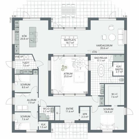 Dröm Hus Planer, Atrium House, Courtyard House Plans, Home Design Floor Plans, House Layout Plans, Mediterranean Home, Courtyard House, Mediterranean Homes, Flooring Ideas