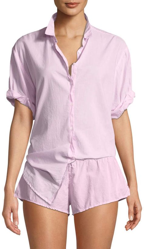 Xirena Channing Poplin Short-Sleeve Pajama Shirt #Poplin#Channing#Xirena Vs Outfits, Bra Top Dress, Short Pajamas, Chi Chi London, Short Pj Set, Soft Pajamas, Ellen Degeneres, Loose Fitting Tops, Cotton Pyjamas