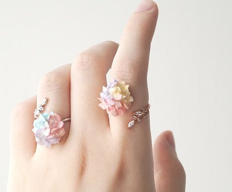 Artisan Earrings, Hydrangea, Floral Rings, Ear Cuff, Cuff, Ring, Floral