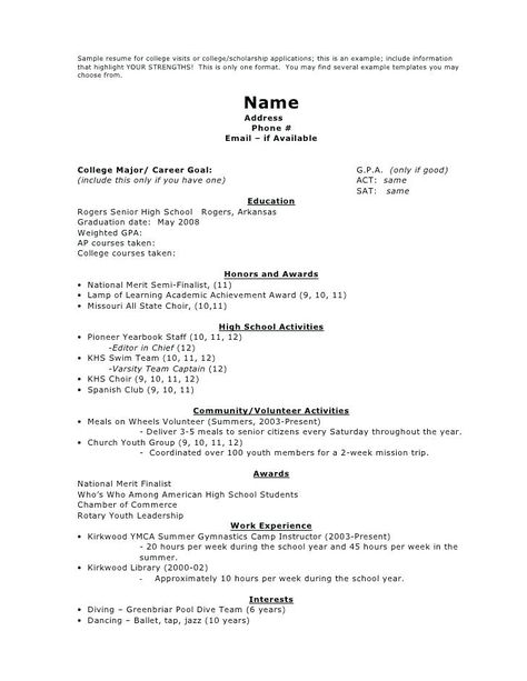 Resume Templates College Application (6) - TEMPLATES EXAMPLE | TEMPLATES EXAMPLE College Application Resume, High School Resume Template, First Job Resume, High School Resume, College Resume Template, College Resume, Resume Objective Examples, Education Resume, Student Resume Template