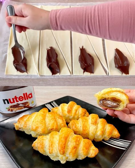 These Nutella puff pastry croissants offer a delectable blend of flaky pastry and creamy Nutella, making them an irresistible treat for any time of day. The puff pastry provides a ... Read more Puff Pastry And Nutella Recipes, Puff Pastry With Nutella, Puff Pastry And Nutella, Puff Pastry Croissants, Croissant Nutella, Puff Pastry Croissant, Puff Pastry Chocolate, Puff Pastry Snacks, Nutella Croissant