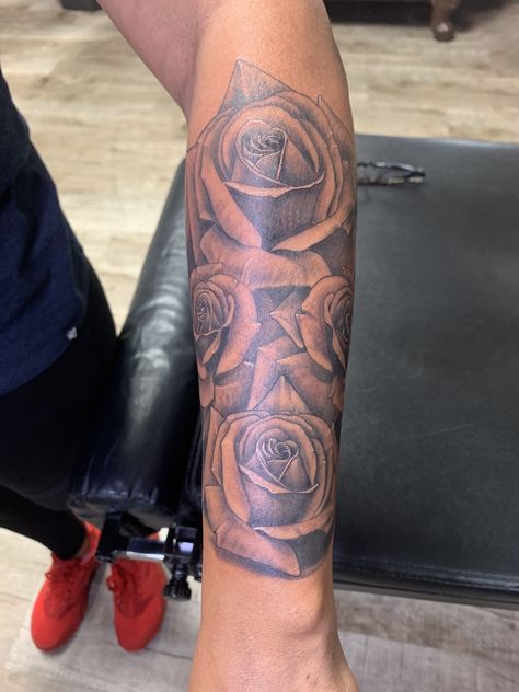 Rose Tattoo. Lower Arm Sleeve. Tattoo Lower Arm, Lower Arm Sleeve, Rose Arm Tattoo, Rose Tattoo On Arm, Rose Sleeve, Arm Tats, Tattoo Shading, Dope Tattoos For Women, Baby Tattoos