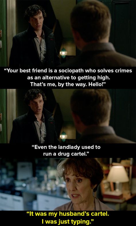 When we found out more about Mrs Hudson’s ex. | 14 Times Mrs Hudson Was The Best Thing About "Sherlock" John Lock, Sherlock Holmes Benedict, The Lying Detective, Sherlock Holmes 3, Mrs Hudson, Sherlock Quotes, Sherlock Holmes Bbc, Sherlock 3, Sherlock Fandom