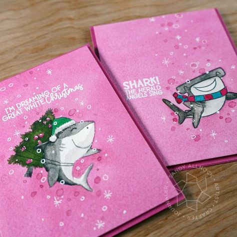 Feminine Shark Christmas Card Winter Cards Handmade, Lattice Cards, Gift Card Holder Christmas, Shark Christmas, Card Holder Diy, Holiday Gift Card Holders, Gift Card Holder Diy, Monogram Stencil, Holiday Watercolor