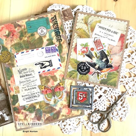 Crafting While I Wait: Cathe Holden Flea Market Finds ~ Spellbinders Cathe Holden, Meadow Lark, Floral Stencils, Floral Palette, Fabric Journal, Floral Stencil, I Wait, I Just Love You, Fabric Journals